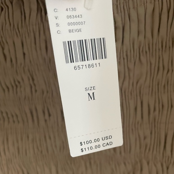 ANTHROPOLOGIE ENDLESS ROSE Smocked Puff-Sleeved Mini Dress Beige - Picture 10 of 11